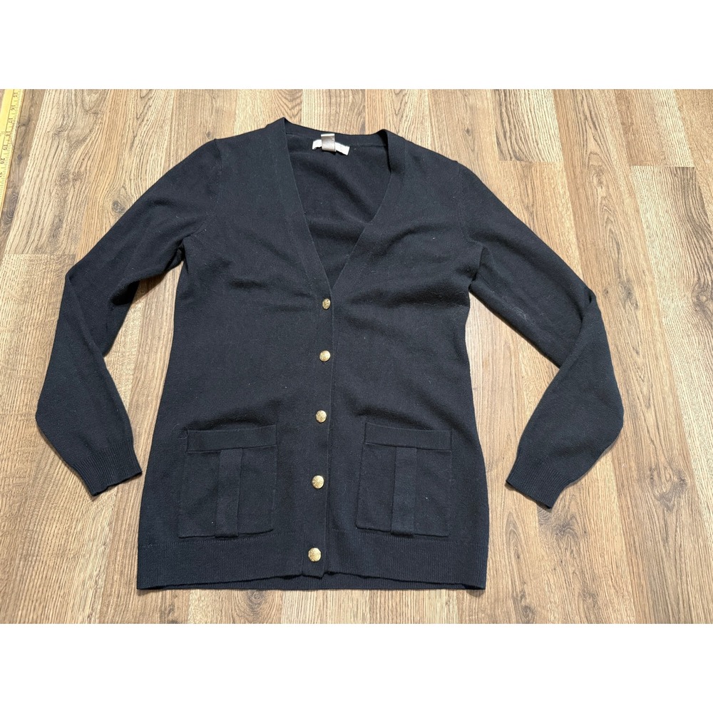 Banana Republic Cardigan Womens Small Black Adult Gold Crest Button Wool